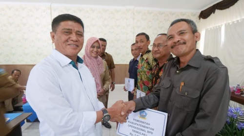 Wakil Bupati Bintan H Dalmasri Syam menyerahkan dana operasional BPD.